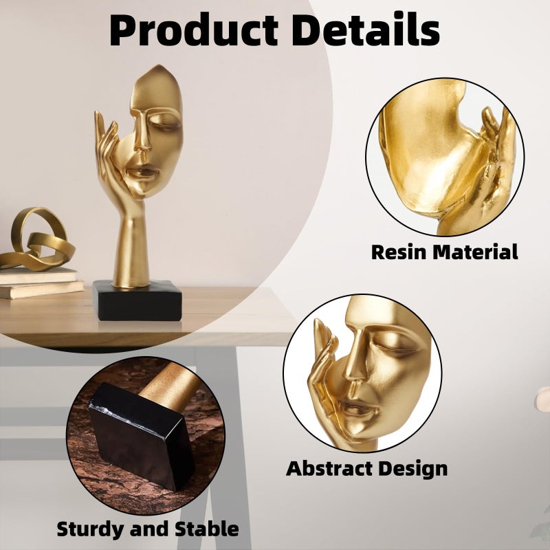 maozyiltle Gold Decor Thinker Statues Set of 3,Golden Abstract Face Resin Sculptures,Home Decor Accents,Office Bookshelf Decor, Shelf Side, Table Decorations for Living Room, Gift for Friends (gold-3Pcs) - Image 2