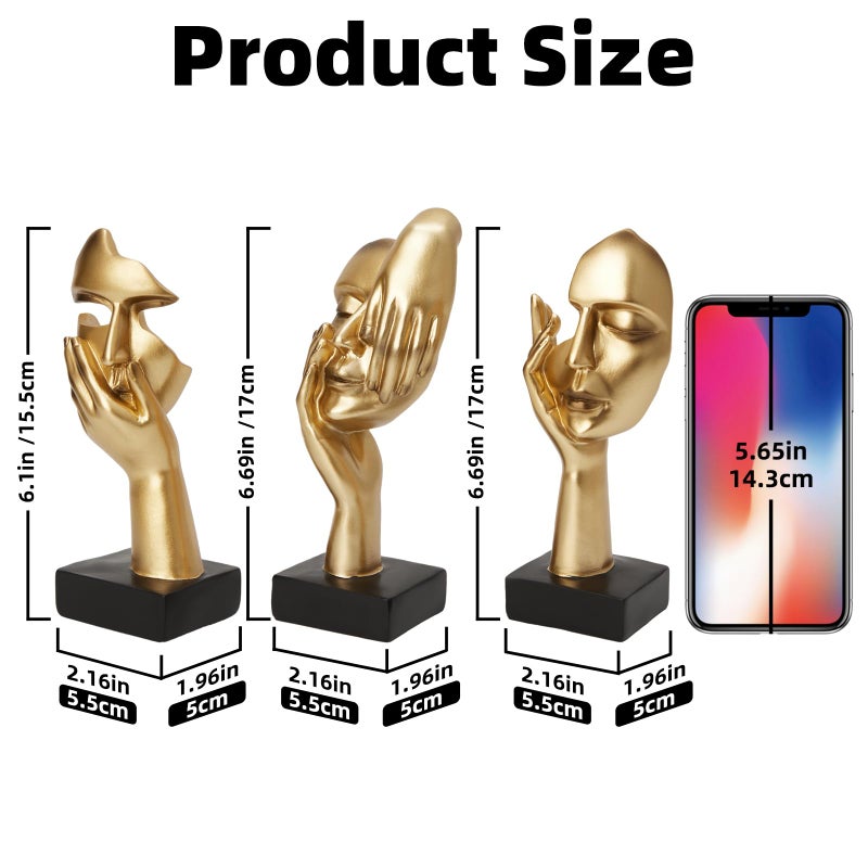 maozyiltle Gold Decor Thinker Statues Set of 3,Golden Abstract Face Resin Sculptures,Home Decor Accents,Office Bookshelf Decor, Shelf Side, Table Decorations for Living Room, Gift for Friends (gold-3Pcs) - Image 3