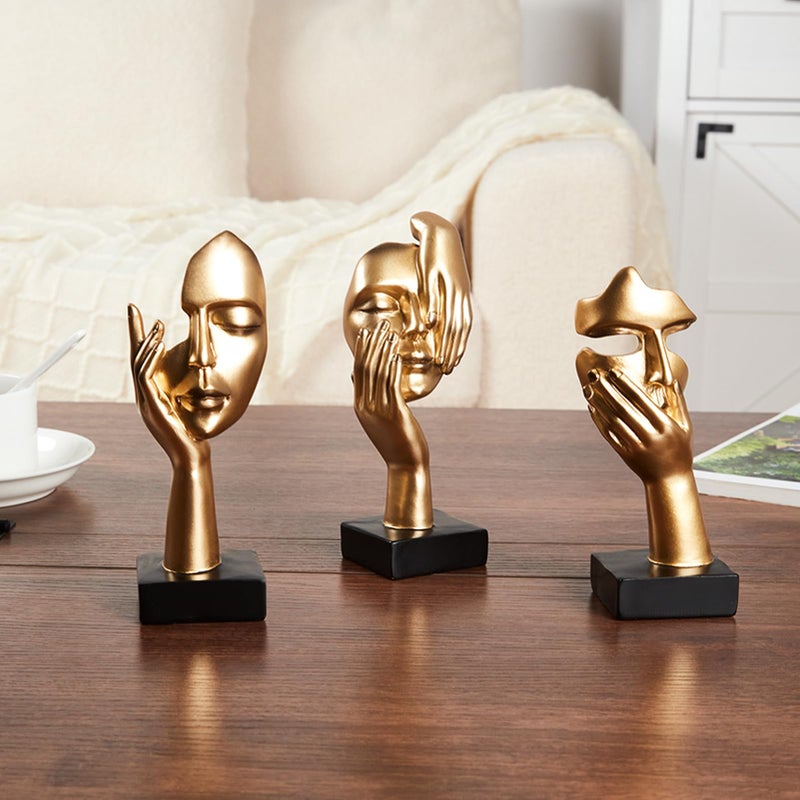 maozyiltle Gold Decor Thinker Statues Set of 3,Golden Abstract Face Resin Sculptures,Home Decor Accents,Office Bookshelf Decor, Shelf Side, Table Decorations for Living Room, Gift for Friends (gold-3Pcs) - Image 4