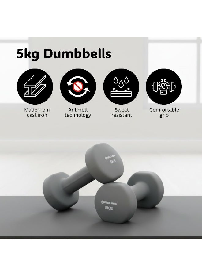 بلا نهاية أوزان دمبل ثابتة إندلس مطلية بالنيوبيرين زوج 5 كجم (2×11 رطل) | أوزان يد بقبضة مانعة للانزلاق | دمبل حديد مغلف بالفاينيل للتمارين المنزلية للرجال والنساء - Image 3