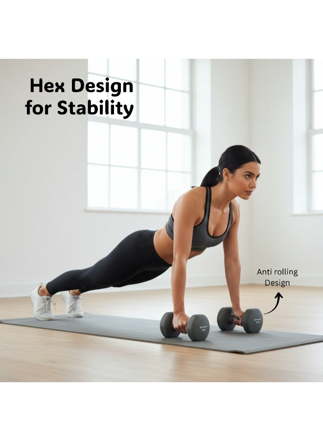 بلا نهاية أوزان دمبل ثابتة إندلس مطلية بالنيوبيرين زوج 5 كجم (2×11 رطل) | أوزان يد بقبضة مانعة للانزلاق | دمبل حديد مغلف بالفاينيل للتمارين المنزلية للرجال والنساء - Image 4