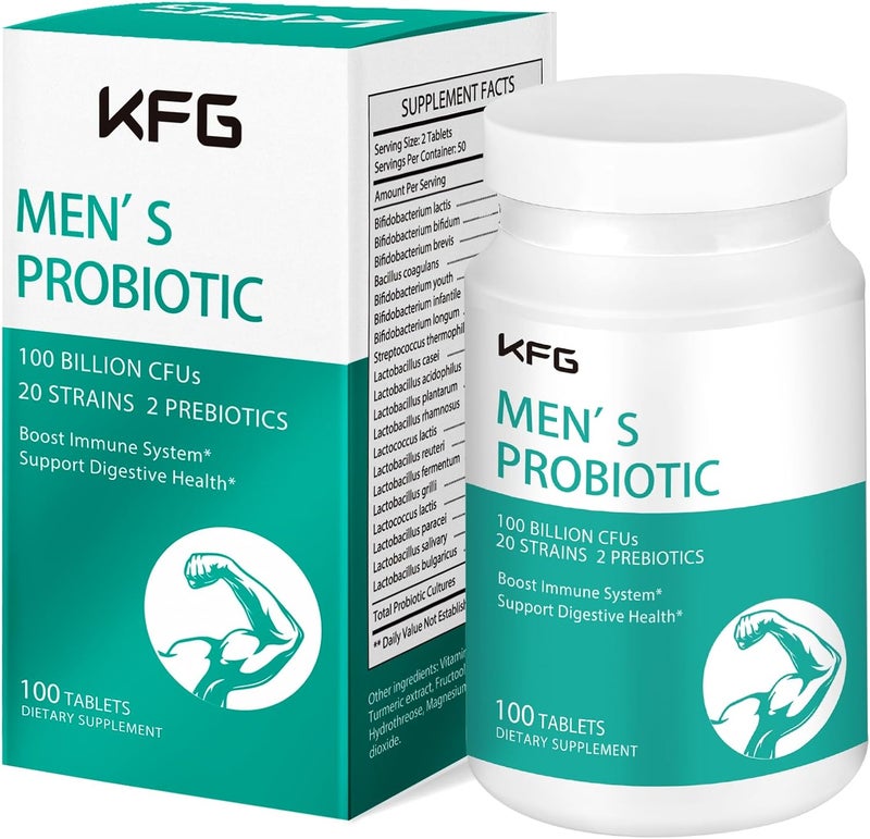 KFG Probiotic Supplement 100 Billion CFU 20 Strains 2 Prebiotics and Digestive Enzymes Supports Digestion Immune Support Gut Health and Metabolism NonGMO Gluten  Soy Free 100 Tablets - Image 1
