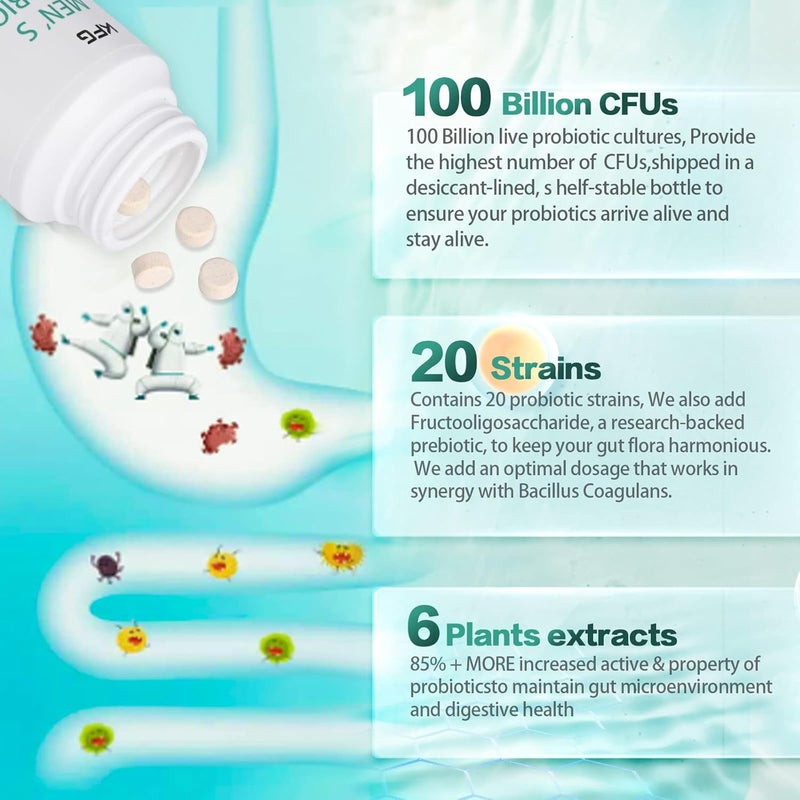 KFG Probiotic Supplement 100 Billion CFU 20 Strains 2 Prebiotics and Digestive Enzymes Supports Digestion Immune Support Gut Health and Metabolism NonGMO Gluten  Soy Free 100 Tablets - Image 3