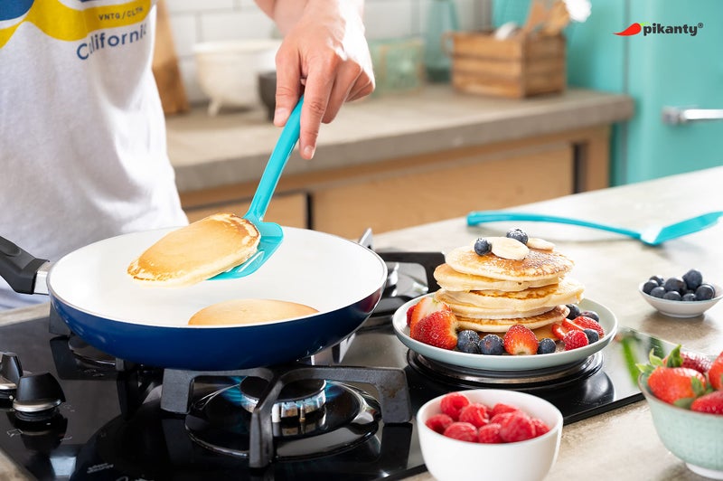 Pikanty - Spatula Turner Set of 2 for Cooking. Great for nonstick cookware. Ideal for Flipping Egg, Burger, Pancake and more. Made in USA (Teal) - Image 3