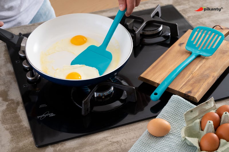Pikanty - Spatula Turner Set of 2 for Cooking. Great for nonstick cookware. Ideal for Flipping Egg, Burger, Pancake and more. Made in USA (Teal) - Image 5