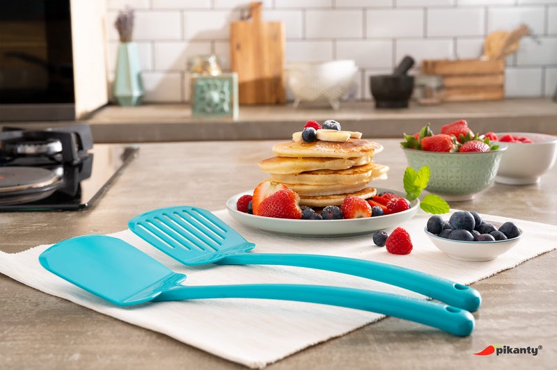 Pikanty - Spatula Turner Set of 2 for Cooking. Great for nonstick cookware. Ideal for Flipping Egg, Burger, Pancake and more. Made in USA (Teal) - Image 4