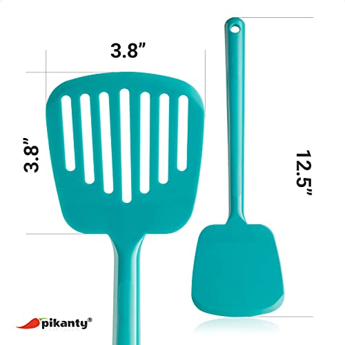 Pikanty - Spatula Turner Set of 2 for Cooking. Great for nonstick cookware. Ideal for Flipping Egg, Burger, Pancake and more. Made in USA (Teal) - Image 2