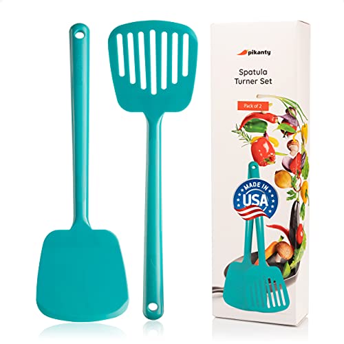 Pikanty - Spatula Turner Set of 2 for Cooking. Great for nonstick cookware. Ideal for Flipping Egg, Burger, Pancake and more. Made in USA (Teal) - Image 1