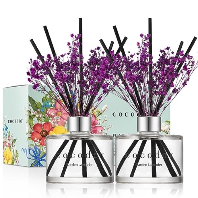COCODOR Preserved Real Flower Reed Diffuser Garden Lavender 6.7oz 200ml 2 Pack Reed Diffuser Set Oil Diffuser Reed Diffuser Sticks Home Decor Office Decor Fragrance and Gifts - Image 1