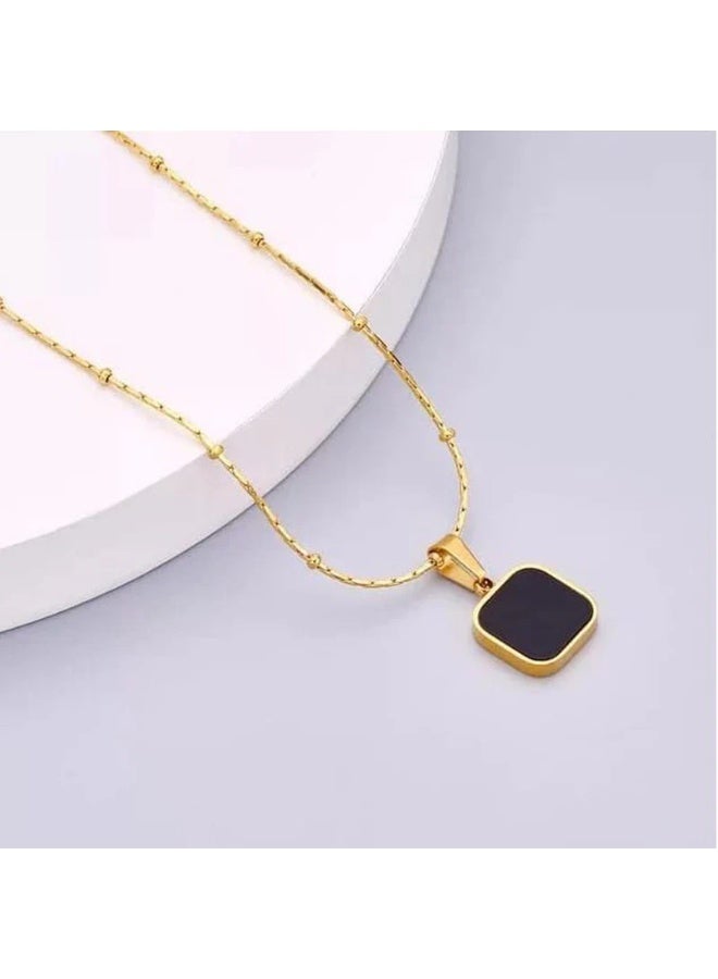 Osluxe Gold Plated Anti-Tarnish Black Geometric Pendant – OSL-92 - Image 1