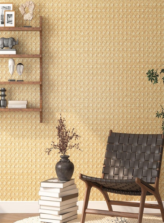 FunStick Brown Rattan Wallpaper Peel and Stick Faux Textured Cane Webbing Brown Rattan Contact Paper for Cabinets Furniture Waterproof Boho Weave Self Adhesive Wall Paper for Bedroom Walls 12"x200" - Image 3