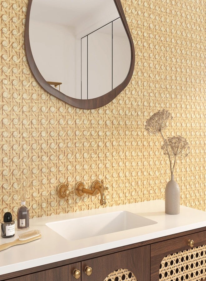 FunStick Brown Rattan Wallpaper Peel and Stick Faux Textured Cane Webbing Brown Rattan Contact Paper for Cabinets Furniture Waterproof Boho Weave Self Adhesive Wall Paper for Bedroom Walls 12"x200" - Image 5