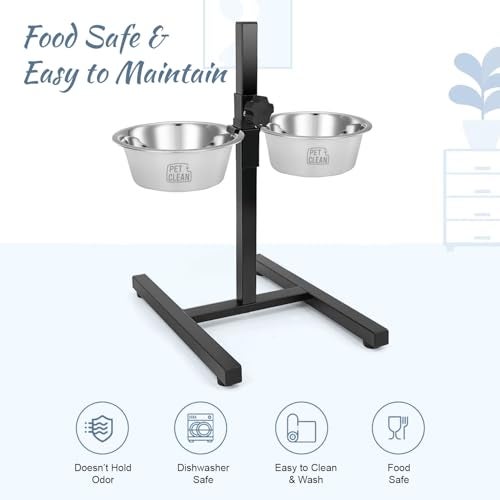 Pet Clean Adjustable Dog Food Bowl with Stand, H-Base Elevated Dog Bowl Stand with 2 Removable Stainless Steel Bowls, 2 X 1500 ml - Image 4