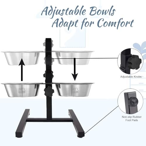 Pet Clean Adjustable Dog Food Bowl with Stand, H-Base Elevated Dog Bowl Stand with 2 Removable Stainless Steel Bowls, 2 X 1500 ml - Image 5