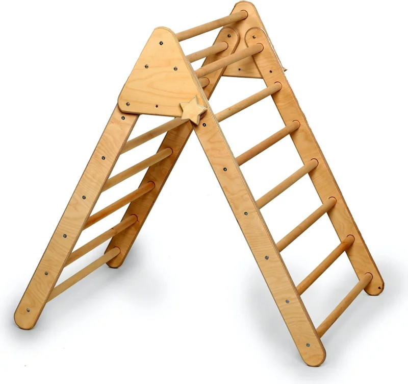 Kidoppo Pikler Climbing Set | Wooden Montessori Play Set and Activity Center | Triangle + Belt + Forest Pillow