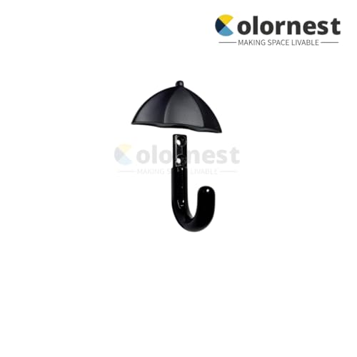 Colornest 1 Pc Metal Hooks for Wall – Heavy Duty Umbrella Design Wall Hooks for Hanging | Towel, Clothes Hanger for Bathroom, Kitchen & Entryway | Black - Image 5