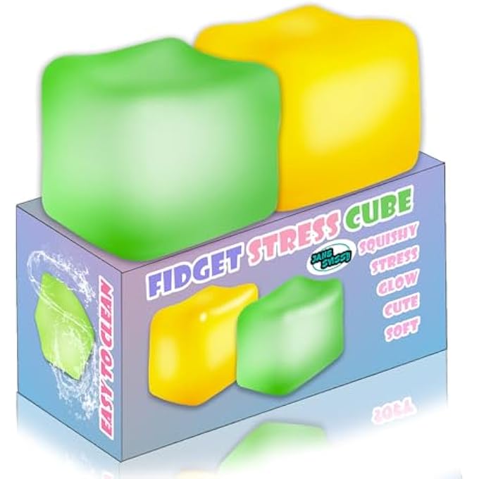 JANESVISSY Fidget Squishy Toys Glow in The Dark,Stress Cube Toys,Nice Slow Rise Squeeze Toy,Ice Cube Toys,Sensory Autism & ADHD Toys,Cool Stuff,Stocking Stuffers for Kids and Adults 2Pcs (Green+Yellow) - Image 1