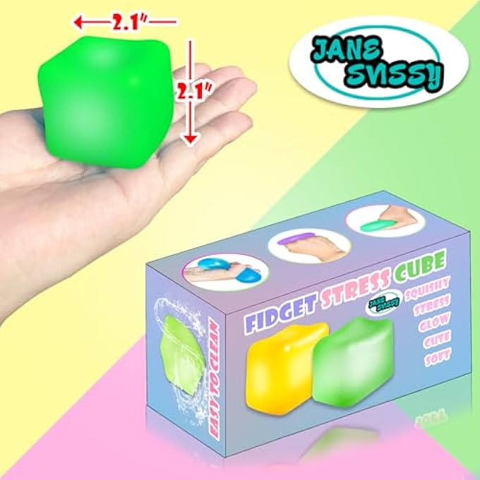 JANESVISSY Fidget Squishy Toys Glow in The Dark,Stress Cube Toys,Nice Slow Rise Squeeze Toy,Ice Cube Toys,Sensory Autism & ADHD Toys,Cool Stuff,Stocking Stuffers for Kids and Adults 2Pcs (Green+Yellow) - Image 2