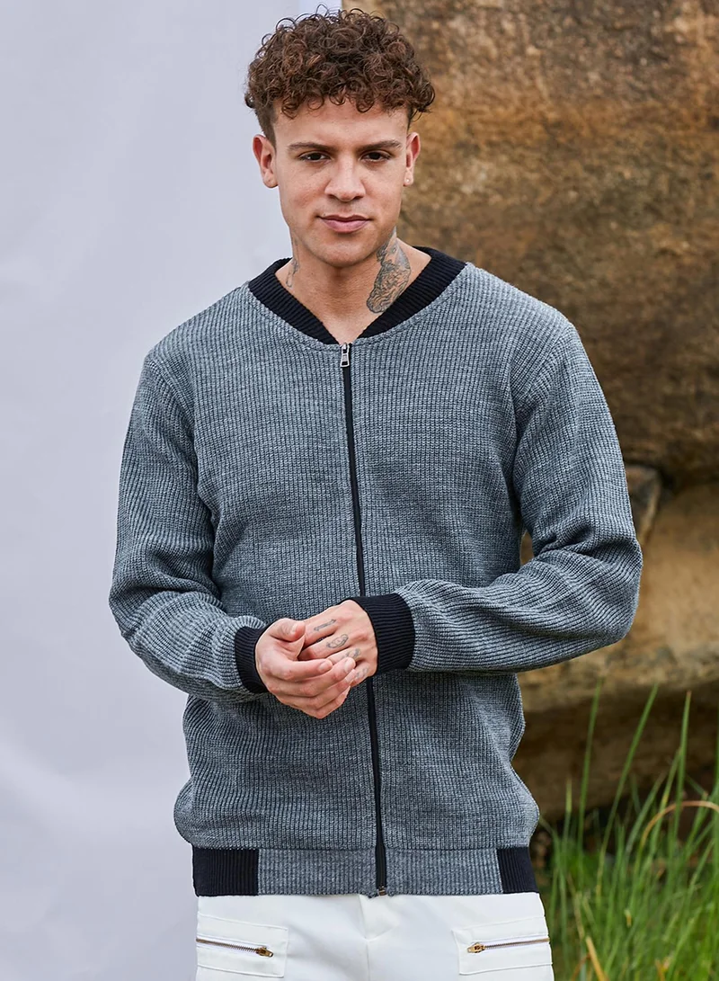 Campus Sutra Men's Dark Grey Zip-Front Knitted Jacket