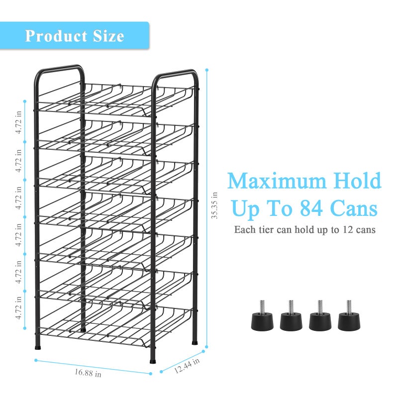 Vrisa Can Organizer for Pantry 7-tier Can Rack Organizer Metal Can Storage Dispenser Rack Holds up to 84 Cans for Canned Food Kitchen Cabinet or Pantry Shelf Black - Image 2