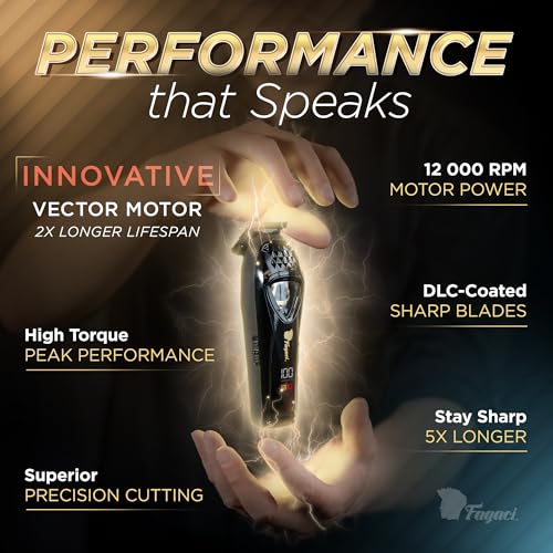 Fagaci Professional Zero Gapped Trimmer for Men, High Torque Vector Motor Cordless Beard Trimmer for Men, T Liners Professional Trimmers for Barbers with DLC Blades, Zero Gap Trimmers Barber T Blade - Image 4