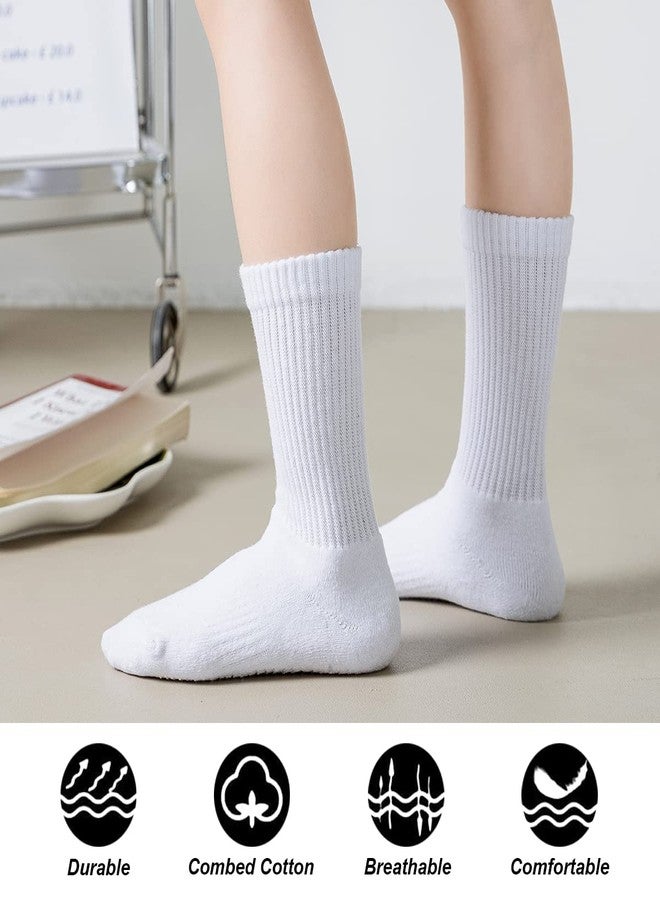 Marchare Boys Socks Kids Cushioned Crew Socks Girls Thick Cotton Athletic Running Sock White 6 Pack - Image 2