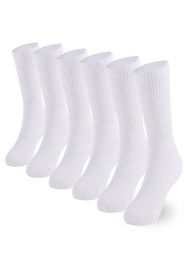 Marchare Boys Socks Kids Cushioned Crew Socks Girls Thick Cotton Athletic Running Sock White 6 Pack - Image 1
