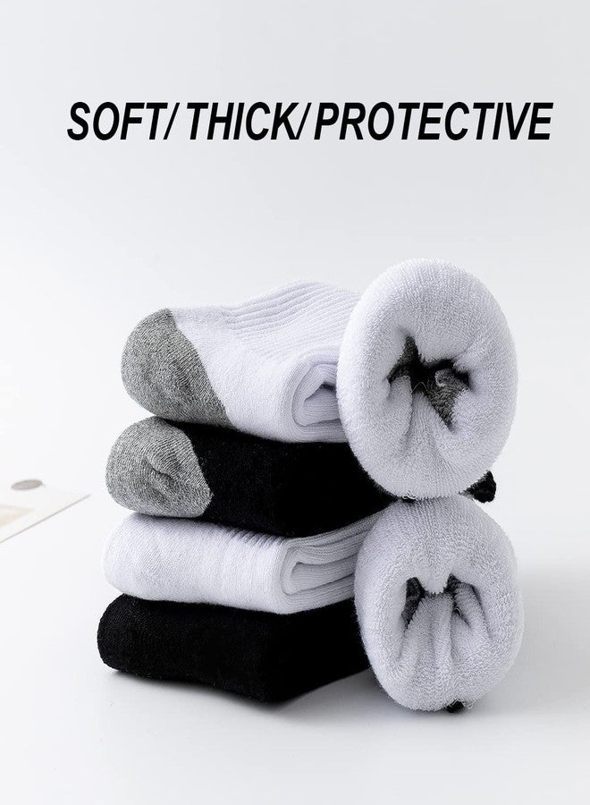 Marchare Boys Socks Kids Cushioned Crew Socks Girls Thick Cotton Athletic Running Sock White 6 Pack - Image 4
