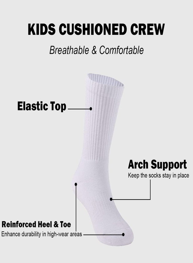 Marchare Boys Socks Kids Cushioned Crew Socks Girls Thick Cotton Athletic Running Sock White 6 Pack - Image 3