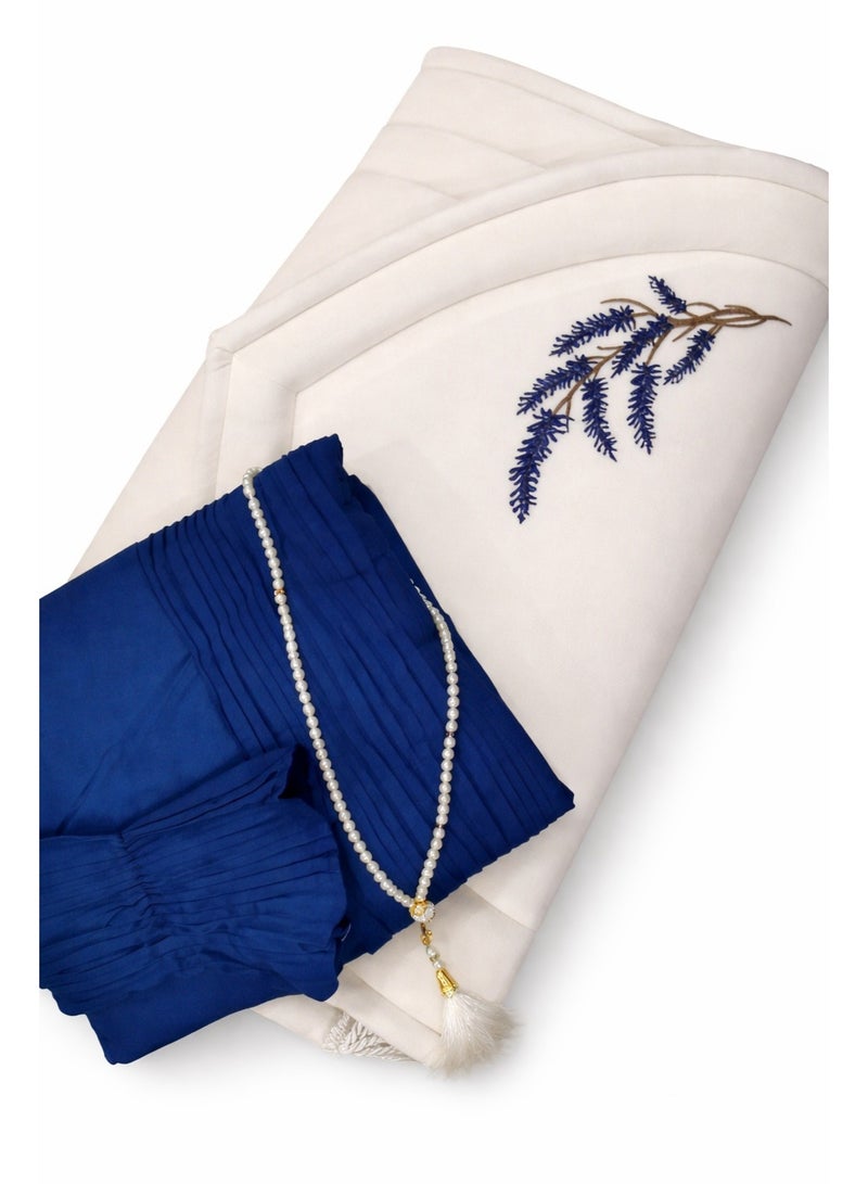Luxury prayer set - Embroidered prayer mat, padded with comfortable sponge for the feet, with a wide and comfortable women's prayer sheet (pleated), excellent cool material (pocket).