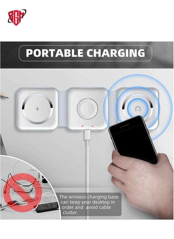 BGM - "NEW 3-in-1 Mag-Safe Wireless Charger 15W Foldable Charging Station for iPhone, Apple Watch & AirPods (White)" - Image 1