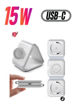"NEW 3-in-1 Mag-Safe Wireless Charger 15W Foldable Charging Station for iPhone, Apple Watch & AirPods (White)"