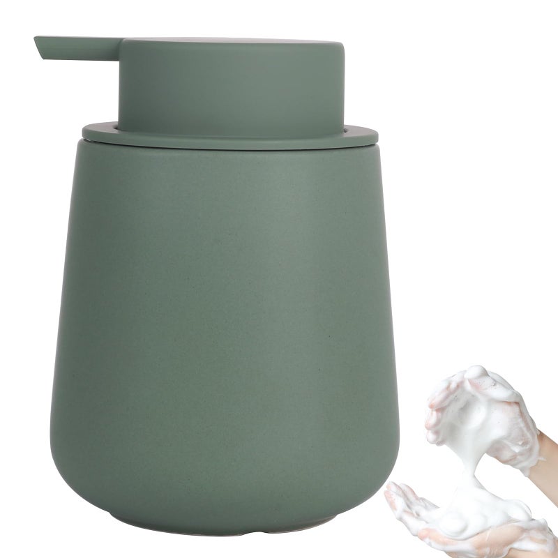 INGOFIN Ceramic Foaming Soap Dispenser - 12oz Foam Hand Soap Dispenser Bathroom, Modern Dish Soap Bottle with Pump for Kitchen, Matte Green - Image 1