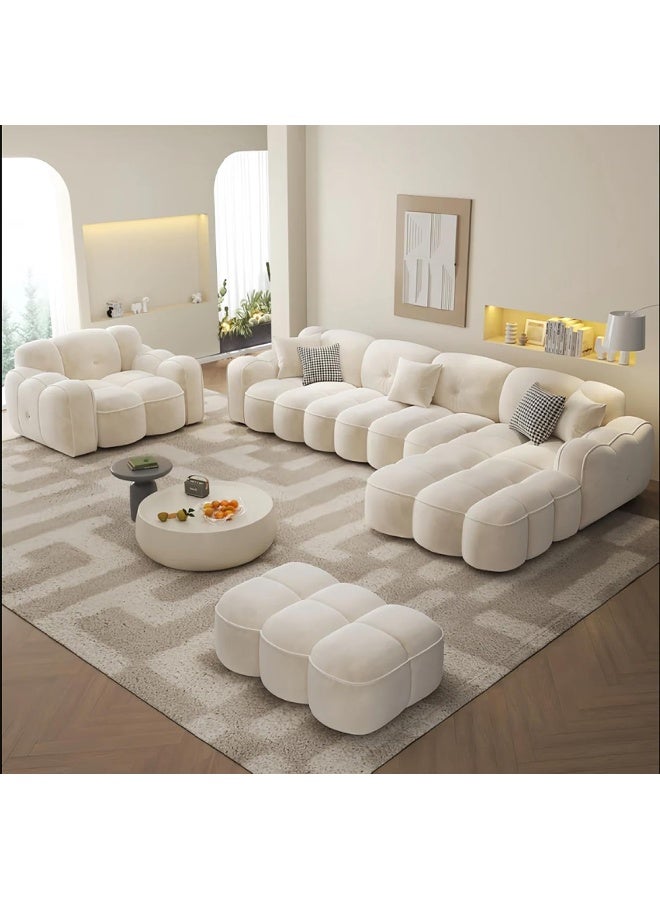 Poppins Home Marshmallow Fabric Sofa  Cozy Overstuffed Design for Your Living Room Comfort (LEFT BED, L Shape With Chair And Ottoman)  - Image 1