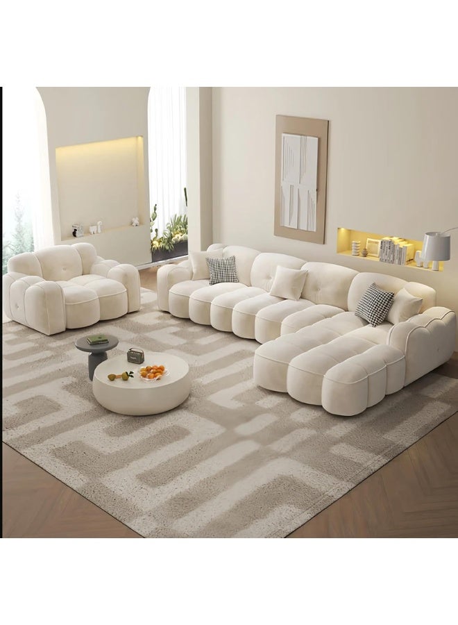 Poppins Home Marshmallow Fabric Sofa  Cozy Overstuffed Design for Your Living Room Comfort (LEFT BED, L Shape With Chair And Ottoman)  - Image 3