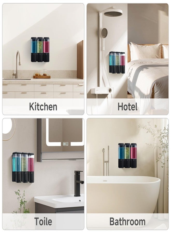 GlintGath Shampoo and Conditioner Dispenser,GlintGath Shower Dispenser 3 Chamber No Drill Shampoo Dispenser for Shower Wall Mounted Shower Soap Dispenser for Bathroom Hotel,Large Capacity 3 * 500ML,Black - Image 2
