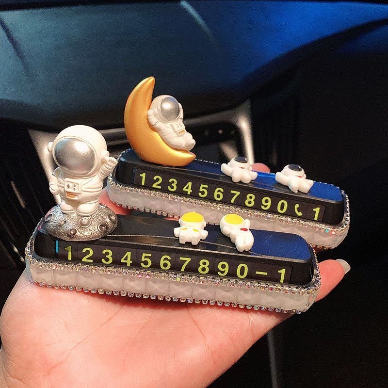 Temporary Car Parking Phone Number Plate Mobile Car Card Drill Hidden Cute Astronaut Car Net Red Ornaments Female - Image 5