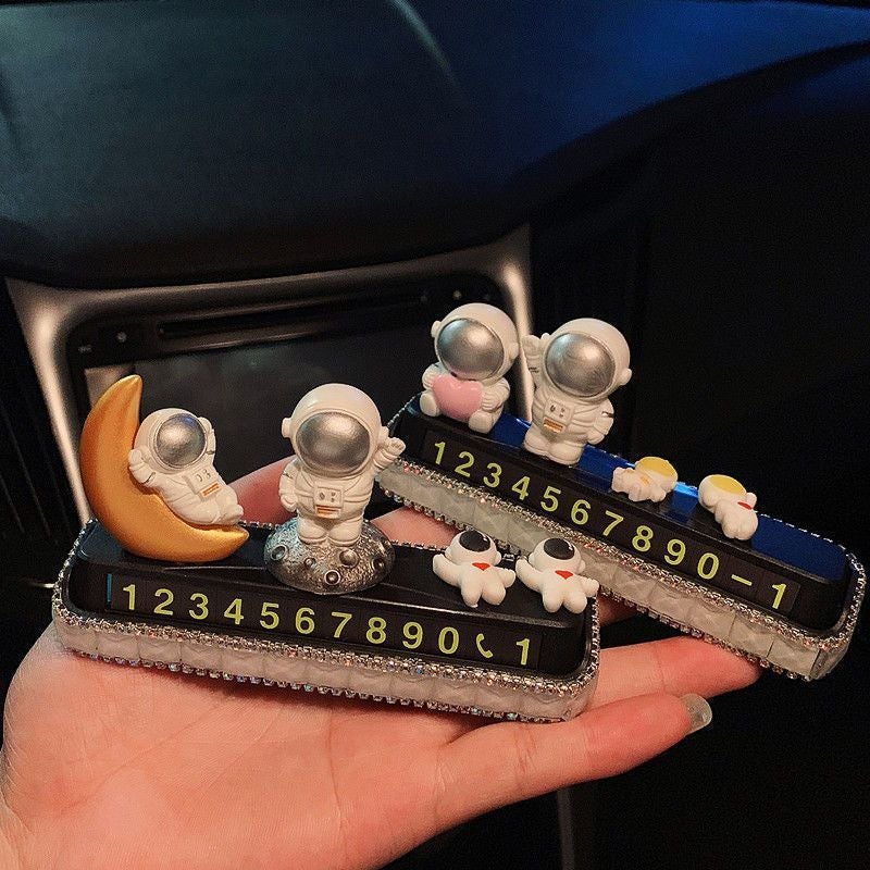 Temporary Car Parking Phone Number Plate Mobile Car Card Drill Hidden Cute Astronaut Car Net Red Ornaments Female - Image 3