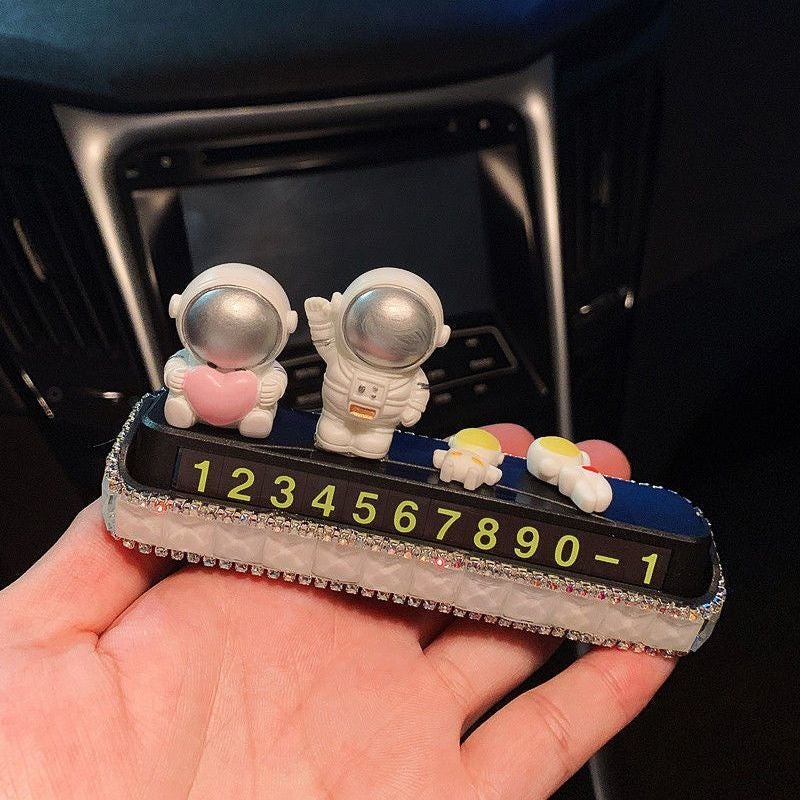 Temporary Car Parking Phone Number Plate Mobile Car Card Drill Hidden Cute Astronaut Car Net Red Ornaments Female - Image 4