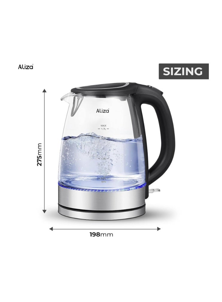 Aliza Electric Kettle 1.7 L - Rapid Boil & Quite Glass Kettle with 2000W Power - LED Indicator, Auto Shut Off & Boil-Dry Protection By AlizaElectric Kettle 1.7 L - Rapid Boil & Quite Glass Kettle with 2000W Power - LED Indicator, Auto Shut Off & Boil-Dry Protection By Aliza - Image 2