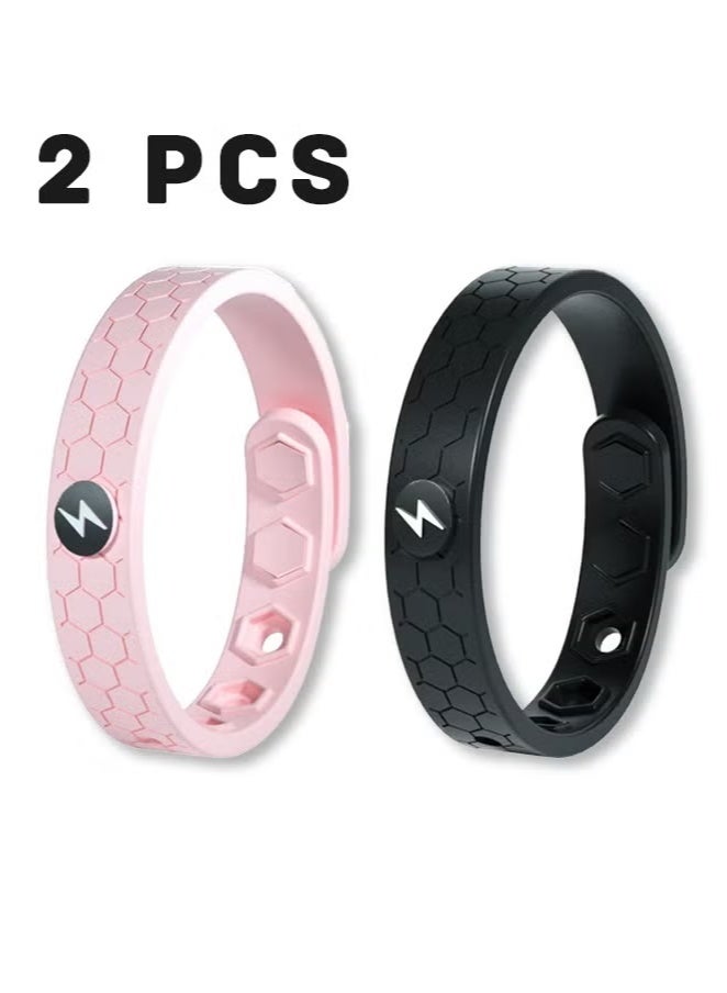 Anti-Static Wristband, Couple bracelets Football Texture Anti-Static Wristband, Negative Ion Silicone Outdoor Sports Energy Wristband To Improve Sleep And Remove Static Electricity Wristband (Lightning Pattern, Black/Pink) - Image 1