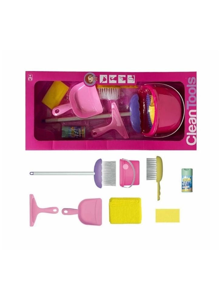 Clean Tools Pink Cleaning Set – Pretend Play Mop, Broom, Bucket & Cleaning Accessories
