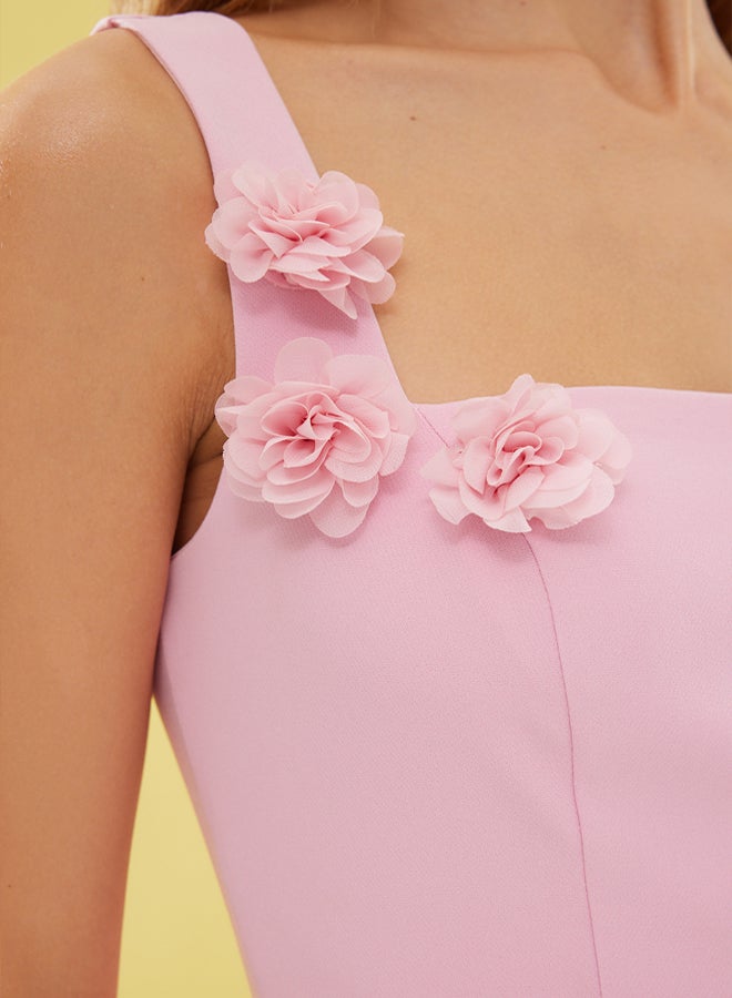 trendyol Powder Body-Smoothing Rose Detailed Woven Chic Short Dress  - Image 4