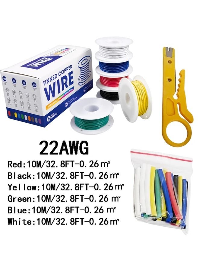 22 AWG Flexible PVC Wire 6 Colors Tin Coated Copper Insulated Electrical 393 7 Inch - Image 1