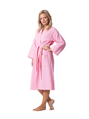 Turkish Linen روب سبا وحمام كيمونو خفيف الوزن من الكتان التركي - سريع الجفاف - ناعم (وردي، كبير) - Image 2