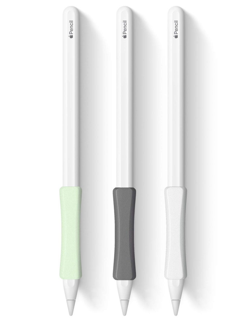 HEYAN 3 Pack Pencil Grips Case Cover Silicone Sleeve Holder Compatible with Apple Pencil (USB-C)&Apple Pencil (2nd Generation),iPad Pro 11 12.9 inch 2018 (White, Grey, Green - Image 1