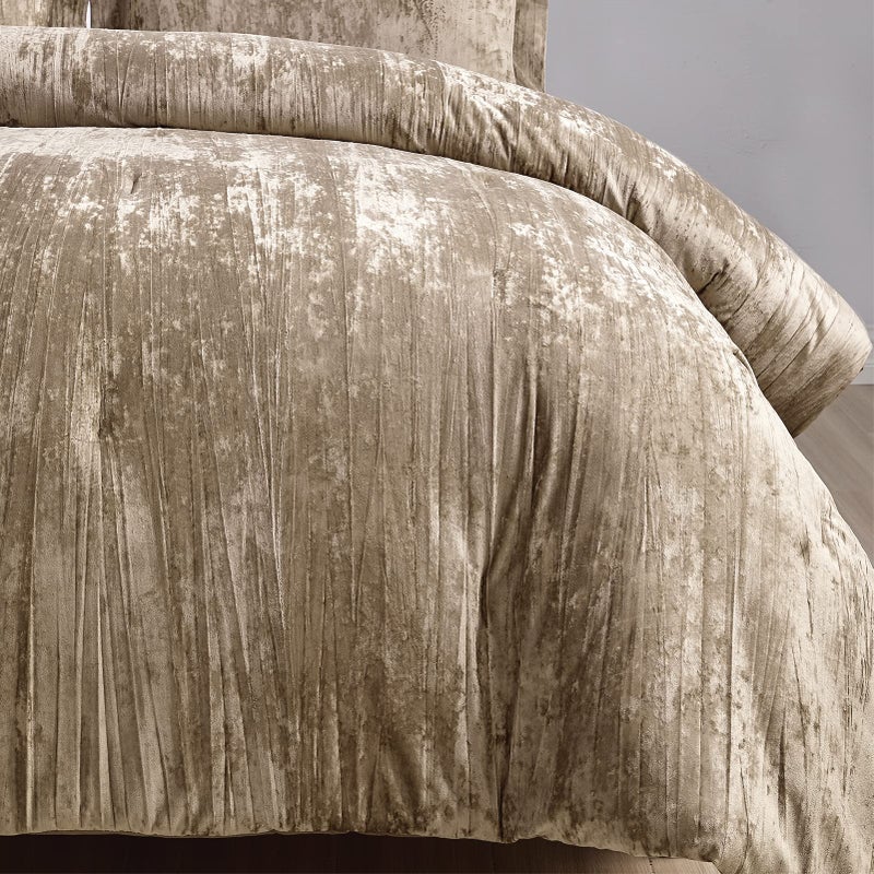 Fredsure Crinkle Velvet Comforter Set, 3 Pieces Khaki King, Crinkle Velvet Face and Brushed Microfiber Reverse, with Light Poly Fill - Image 4