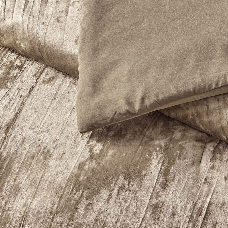Fredsure Crinkle Velvet Comforter Set, 3 Pieces Khaki King, Crinkle Velvet Face and Brushed Microfiber Reverse, with Light Poly Fill - Image 5
