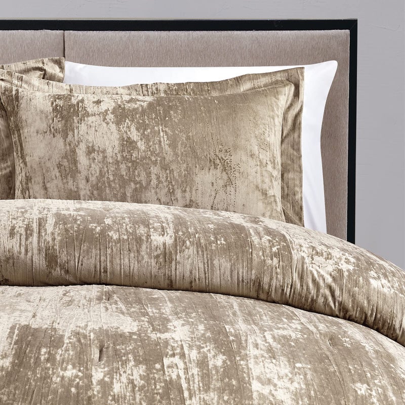Fredsure Crinkle Velvet Comforter Set, 3 Pieces Khaki King, Crinkle Velvet Face and Brushed Microfiber Reverse, with Light Poly Fill - Image 3