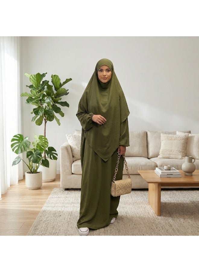 طقم صلاة نسائي عباية من قطعتين فستان طويل محتشم بأكمام طويلة بقصة واسعة للملابس الإسلامية - Image 1